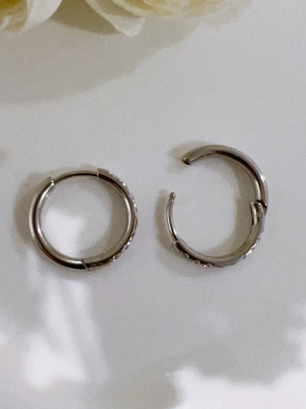 White Gold Plated Huggie Hoop Earrings with CZ stones 12mm